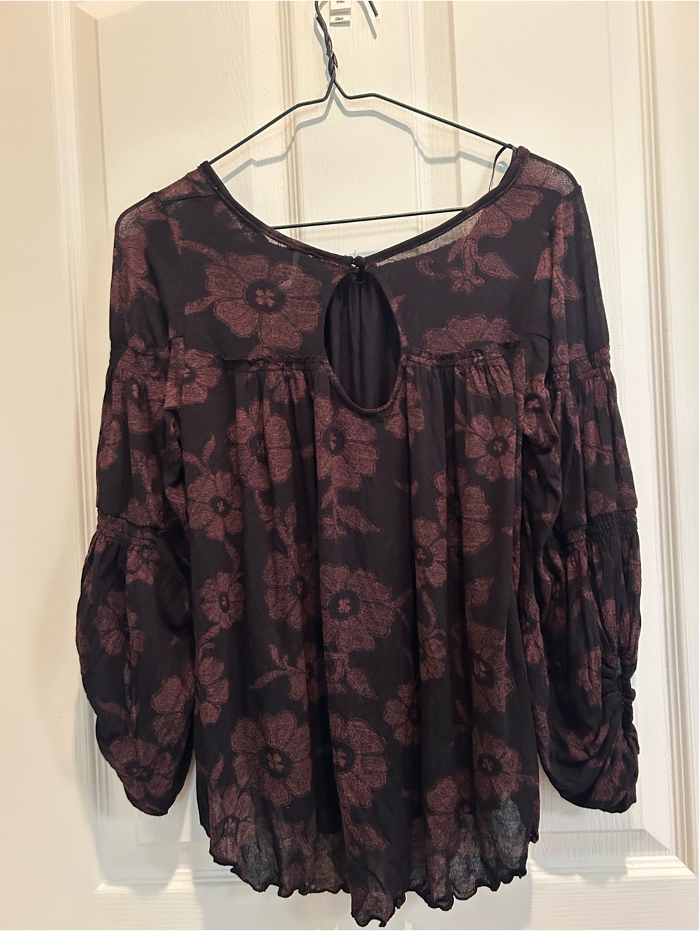 Free People Black & Burgundy Floral Peasant Tunic - Picture 6 of 6